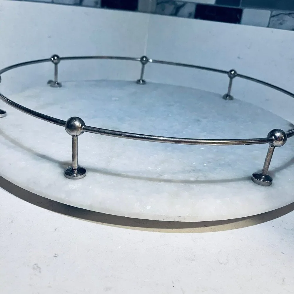 Pottery‎ Barn “Lazy Susan” Turntable Tray 18” Carrara Marble Cake Cheese Server